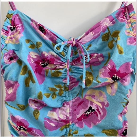 Zara Blue and Pink Floral Ruched Tube Mini Dress - Picture 8 of 13